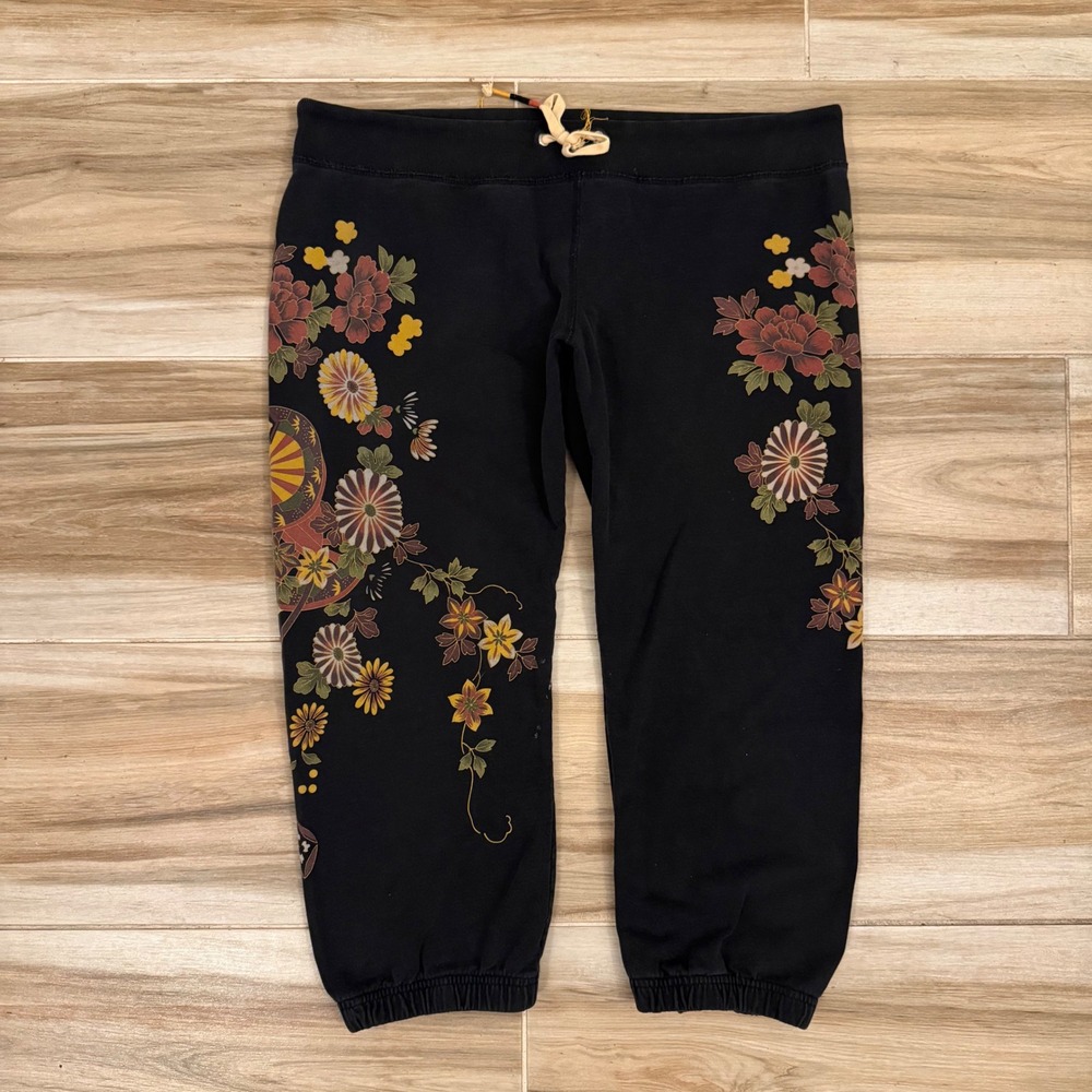 VTG Y2K Lucky Brand Geisha Floral Embroidered Capri Sweatpants Joggers